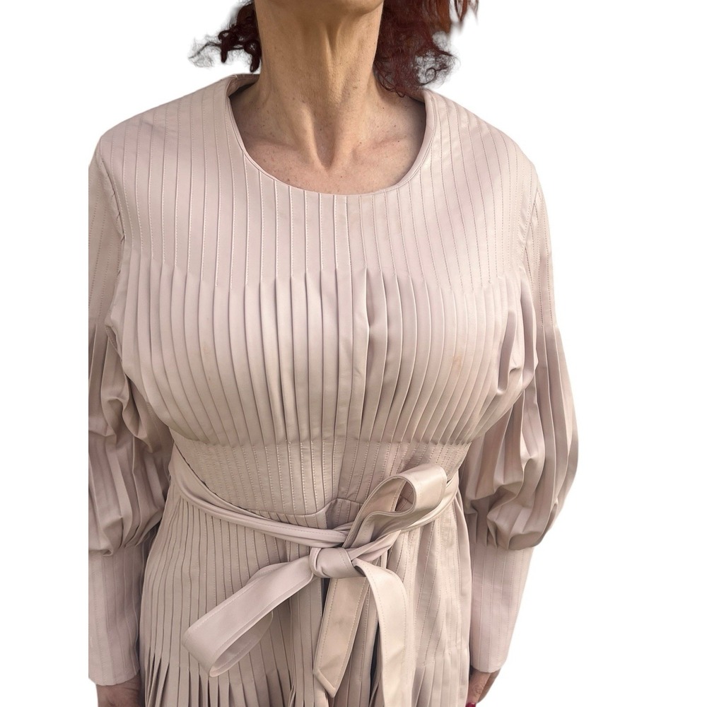 Huishan Zhang Dress Long Maxi Gown Pleated Vegan Leather Blush Long Sleeve 10 - Picture 7 of 16